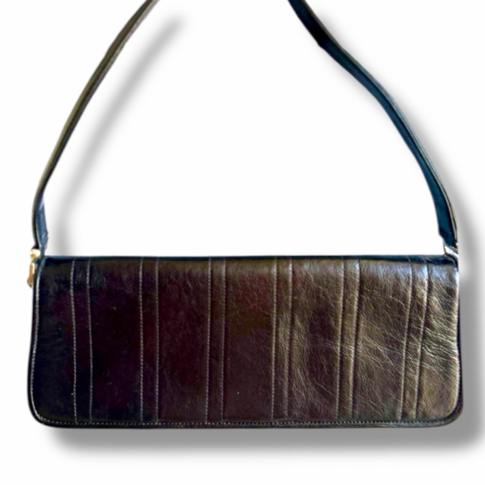 Buttery Soft Quilted Genuine Leather Black Long Shoulder Bag Made in Brazil